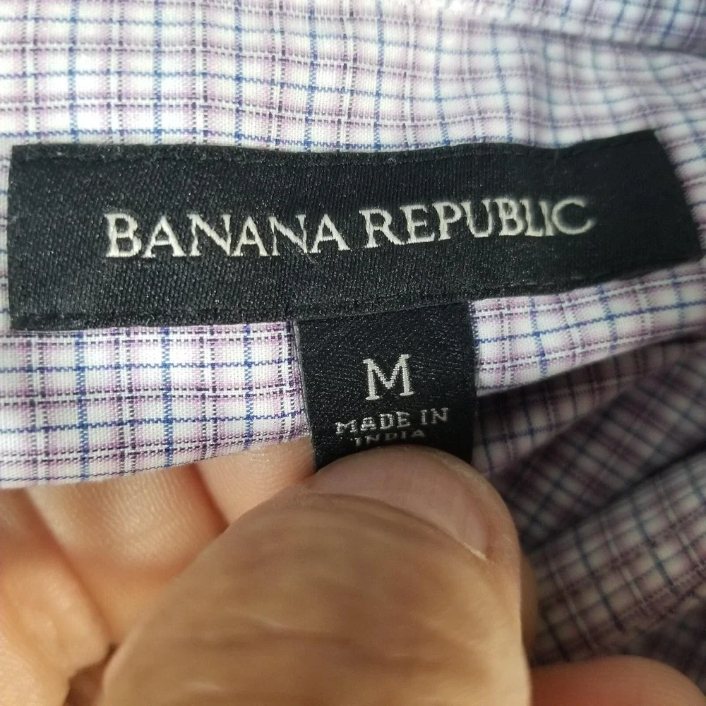 Banana Republic Shirt Mens M Purple Plaid Western Pearl Snap Retro Flex Stretch